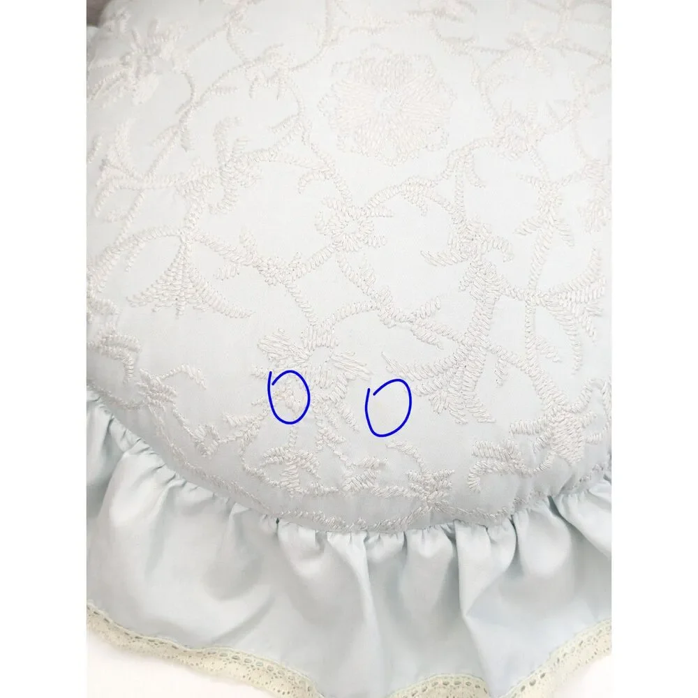 Vintage Cottagecore Shabby Chic Rachel Ashwell Round Throw Pillows Ruffled Blue